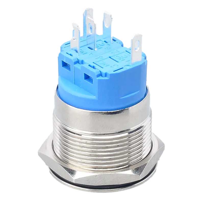 Buton Push 16mm cu Retinere, 220V, Led Albastru, ElectroAZ