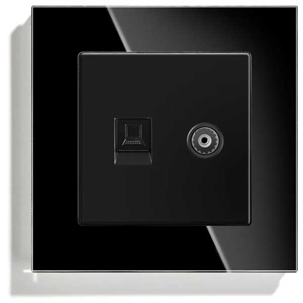 Priza TV + Internet RJ45, Cat6, Rama sticla securizata, Classlights, Negru