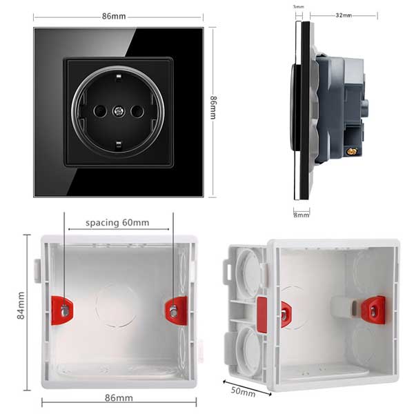 Priza cu rama din sticla securizata Classlights, 16A, Negru