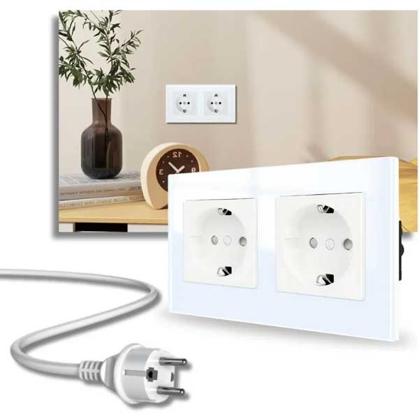 Priza dubla cu rama din sticla securizata Classlights, 16A, Alb