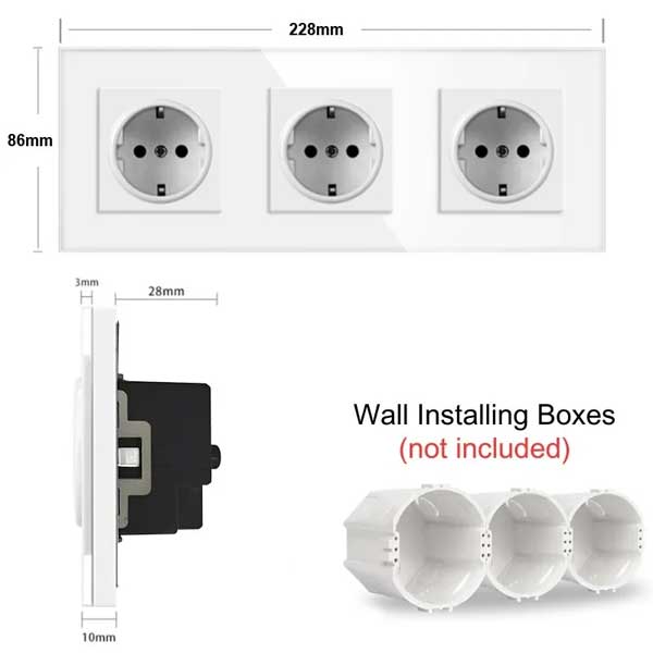 Priza tripla cu rama din sticla securizata Classlights , 16A, Alb