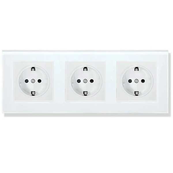 Priza tripla cu rama din sticla securizata Classlights , 16A, Alb