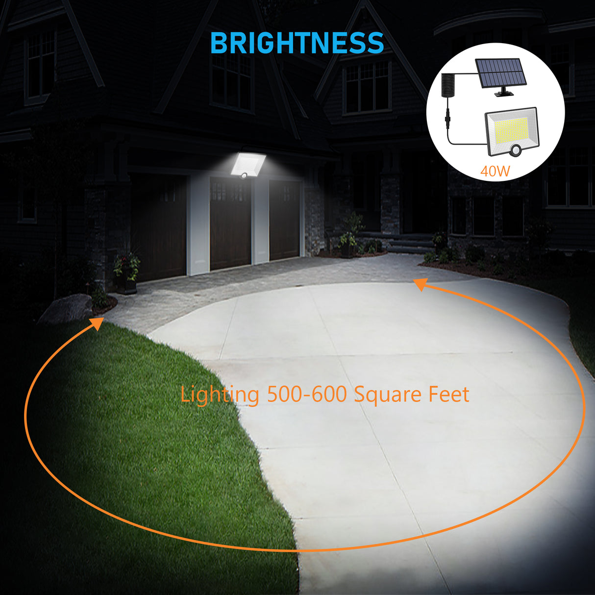 Proiector LED Solar 40W cu Senzor de Miscare si IP65 ClassLights, 204 Led-uri