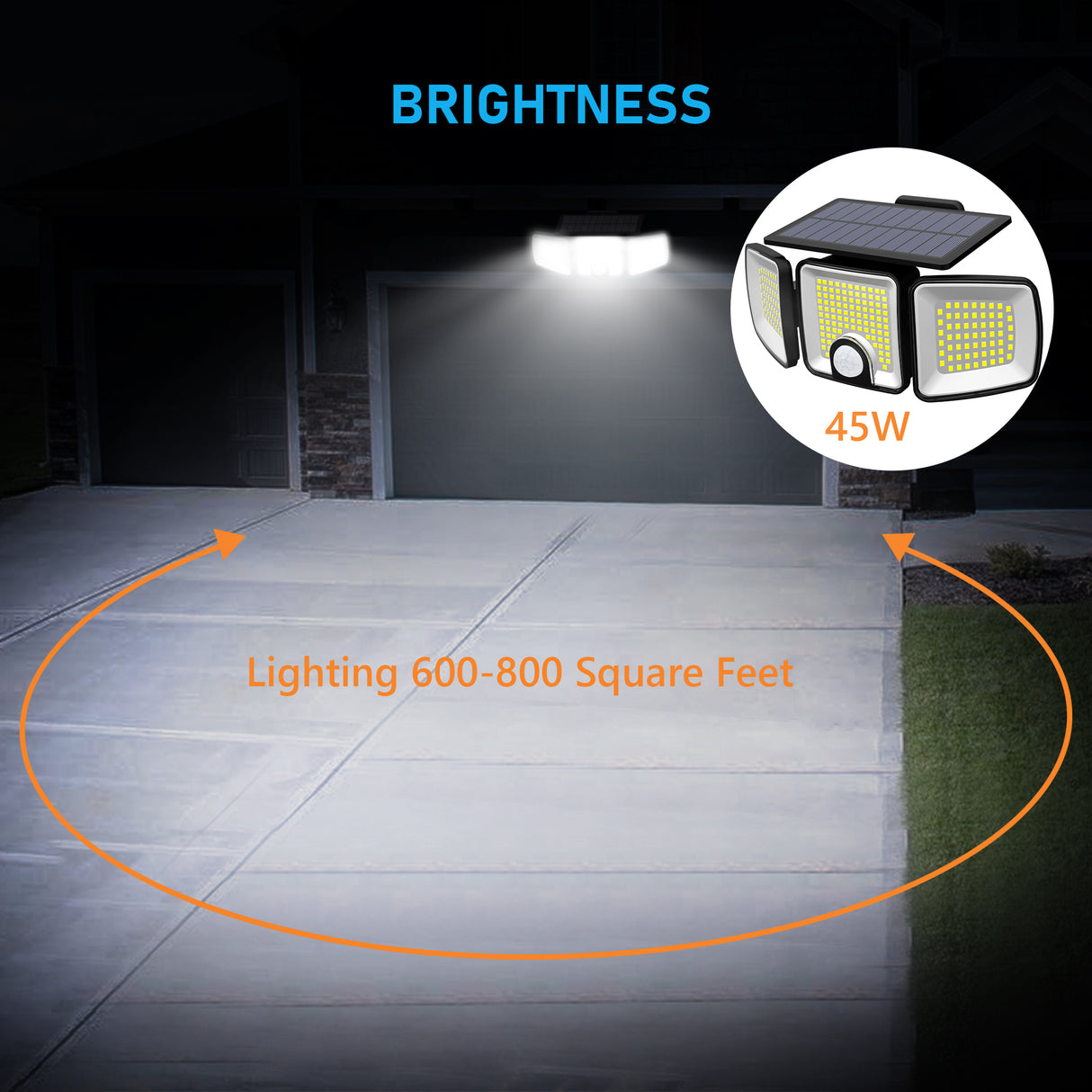 Proiector Solar LED 45W cu 3 Capete Reglabile si Senzor de Miscare ClassLights, 223 Led-uri