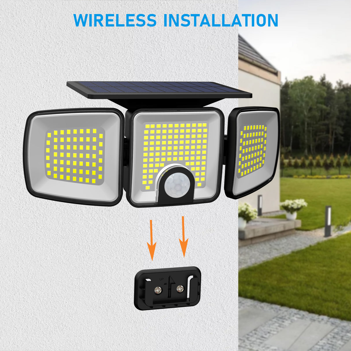 Proiector Solar LED 45W cu 3 Capete Reglabile si Senzor de Miscare ClassLights, 223 Led-uri