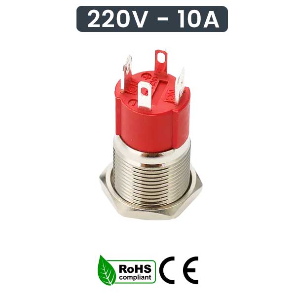 Buton Metalic Push 19mm cu REVENIRE, 220V - 10A, Led Rosu, ElectroAZ