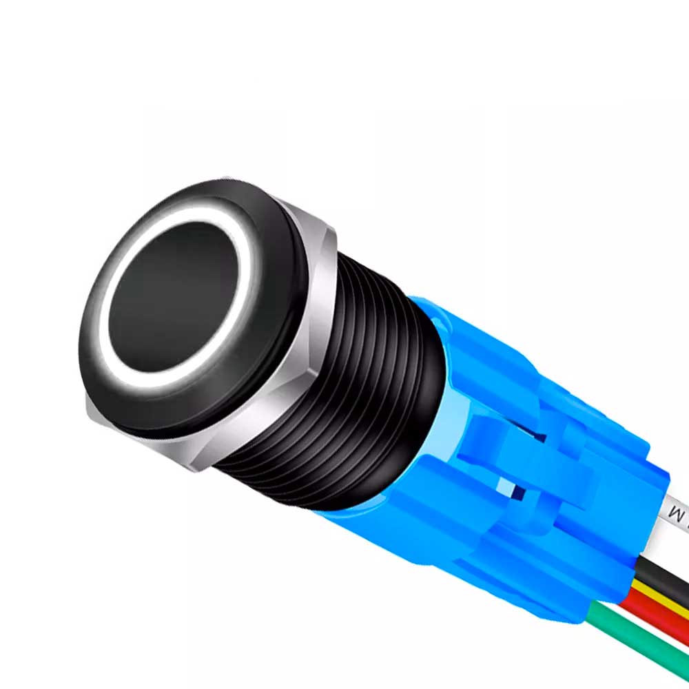 Buton Push Negru 19mm cu Retinere si Led Alb, ElectroAZ