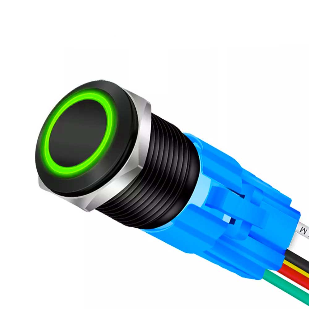 Buton Push Negru 19mm cu Retinere si Led Verde, ElectroAZ