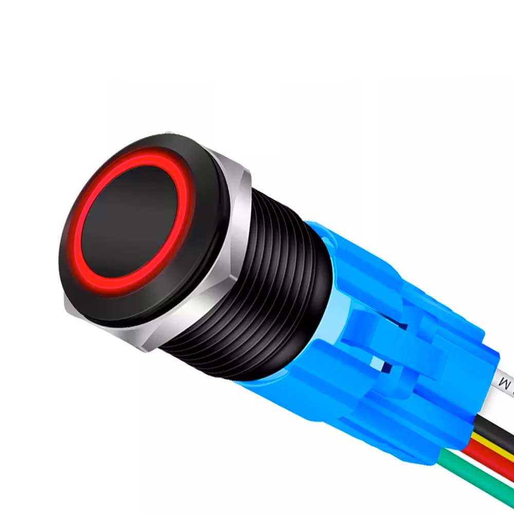 Buton Push Negru 19mm cu Revenire si Led Rosu, ElectroAZ