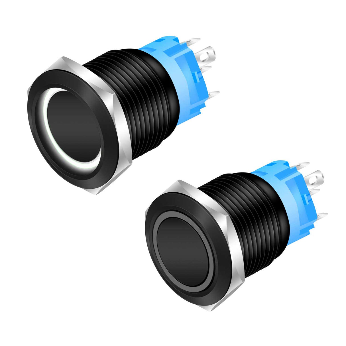 Buton Push Negru 19mm cu Retinere si Led Alb, ElectroAZ