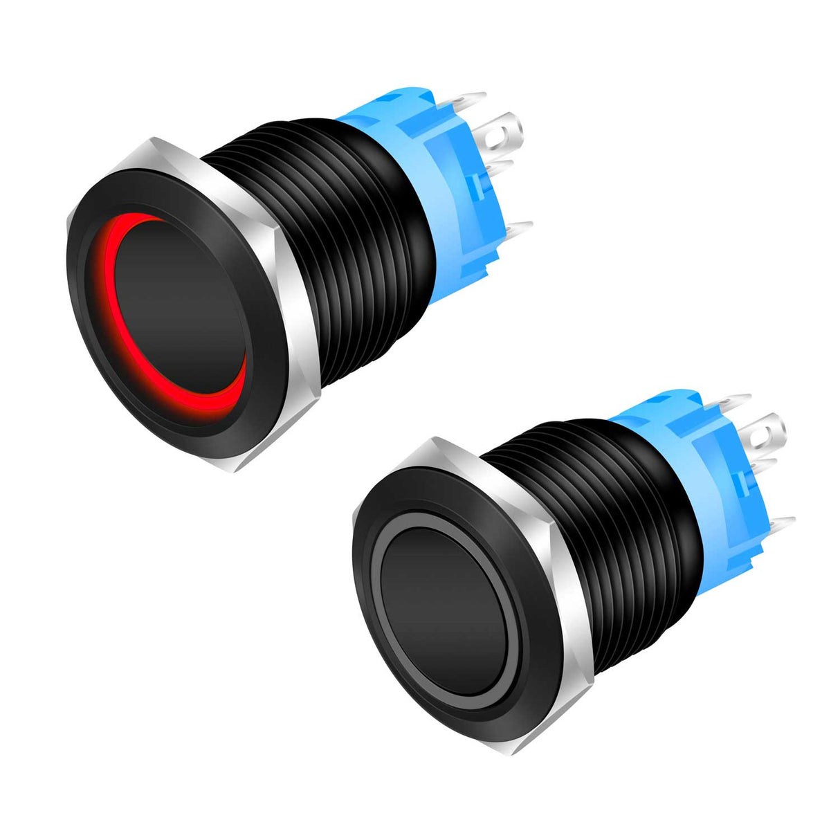 Buton Push Negru 19mm cu Retinere si Led Rosu, ElectroAZ