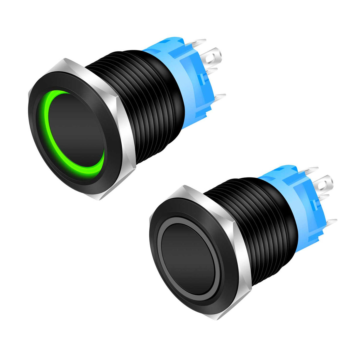 Buton Push Negru 19mm cu Retinere si Led Verde, ElectroAZ