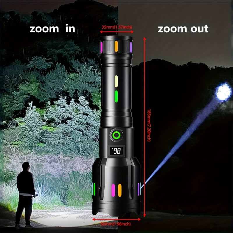 Lanterna LED P50, 2000 Lumeni, Reincarcabila USB-C, Zoom Telescopic, Corp Aluminiu si Afisaj Digital Inteligent