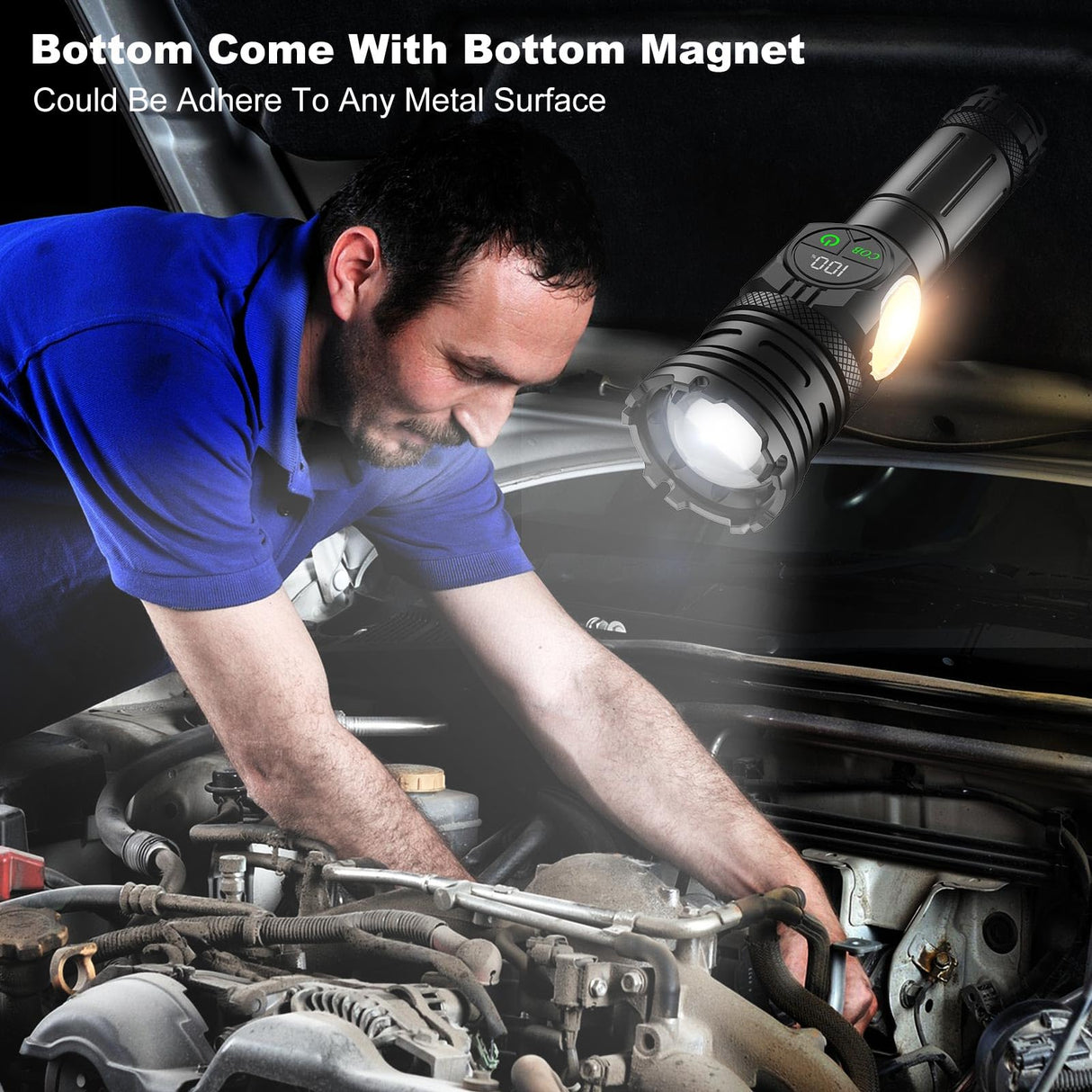 Lanterna Tactica Profesionala LED XHP, 6000 Lumeni, Zoom Telescopic, Acumulator Inclus, Magnet de Fixare