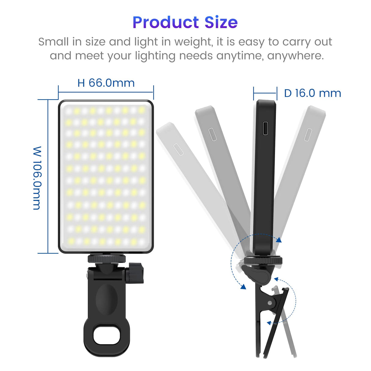 Lampa LED Video Conferinta si Vlog, Portabila, Baterie 3000mAh, 2500K-9000K, 120 LED-uri, CRI 95+