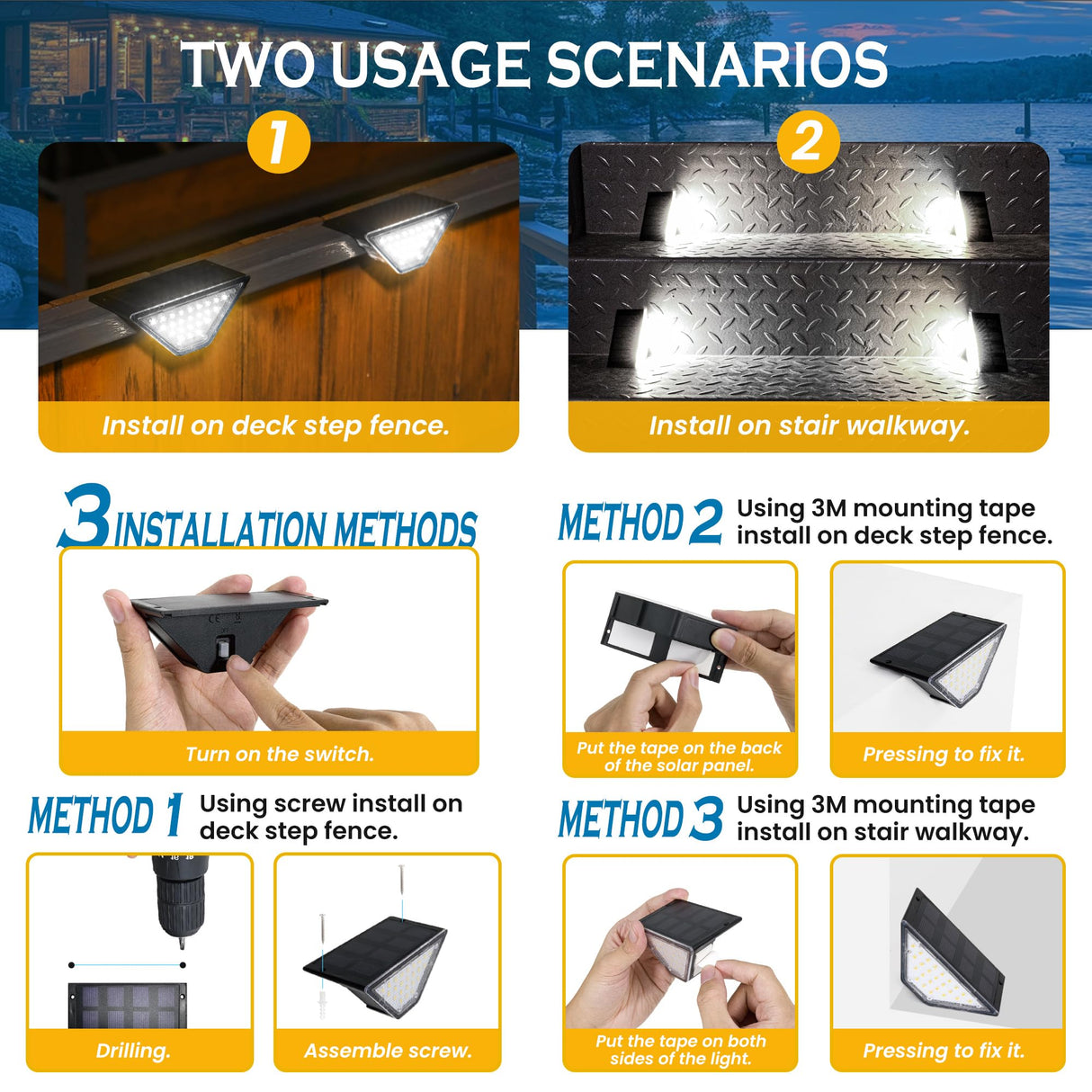 Set 2 Lampi Solare LED Ultra-Subtiri - Iluminat pentru Gard si Trepte