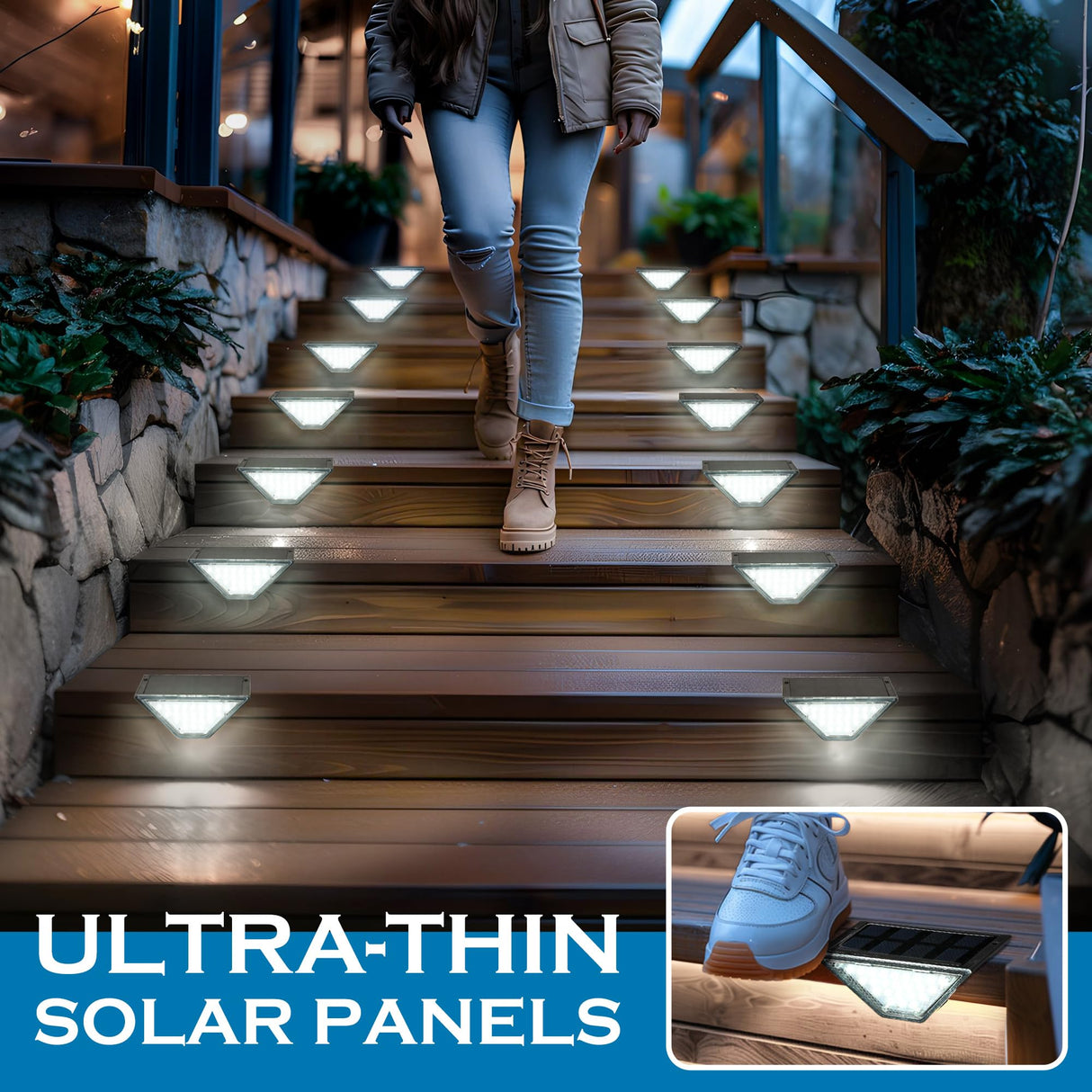 Set 2 Lampi Solare LED Ultra-Subtiri - Iluminat pentru Gard si Trepte