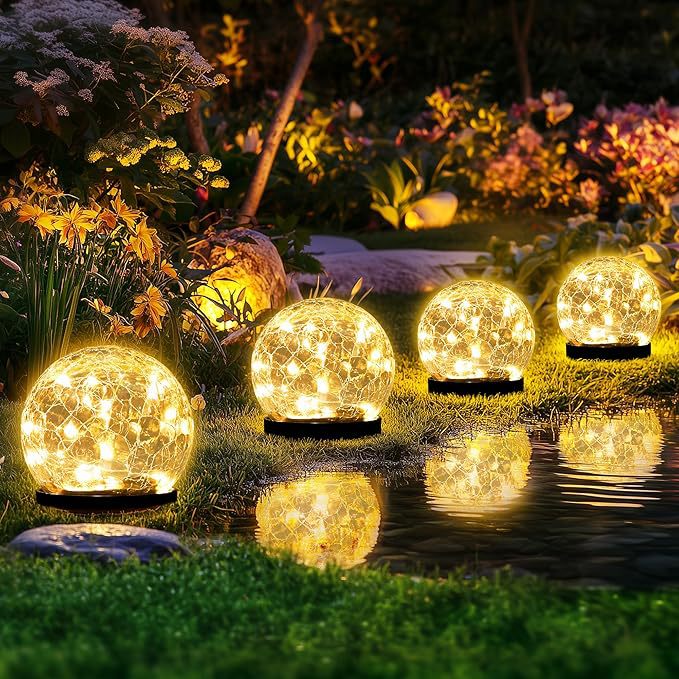 Lampa Solara Glob din Sticla Crapatura, Lumina Alb Cald, Rezistenta la Apa IP65, Decoratiune Gradina si Terasa
