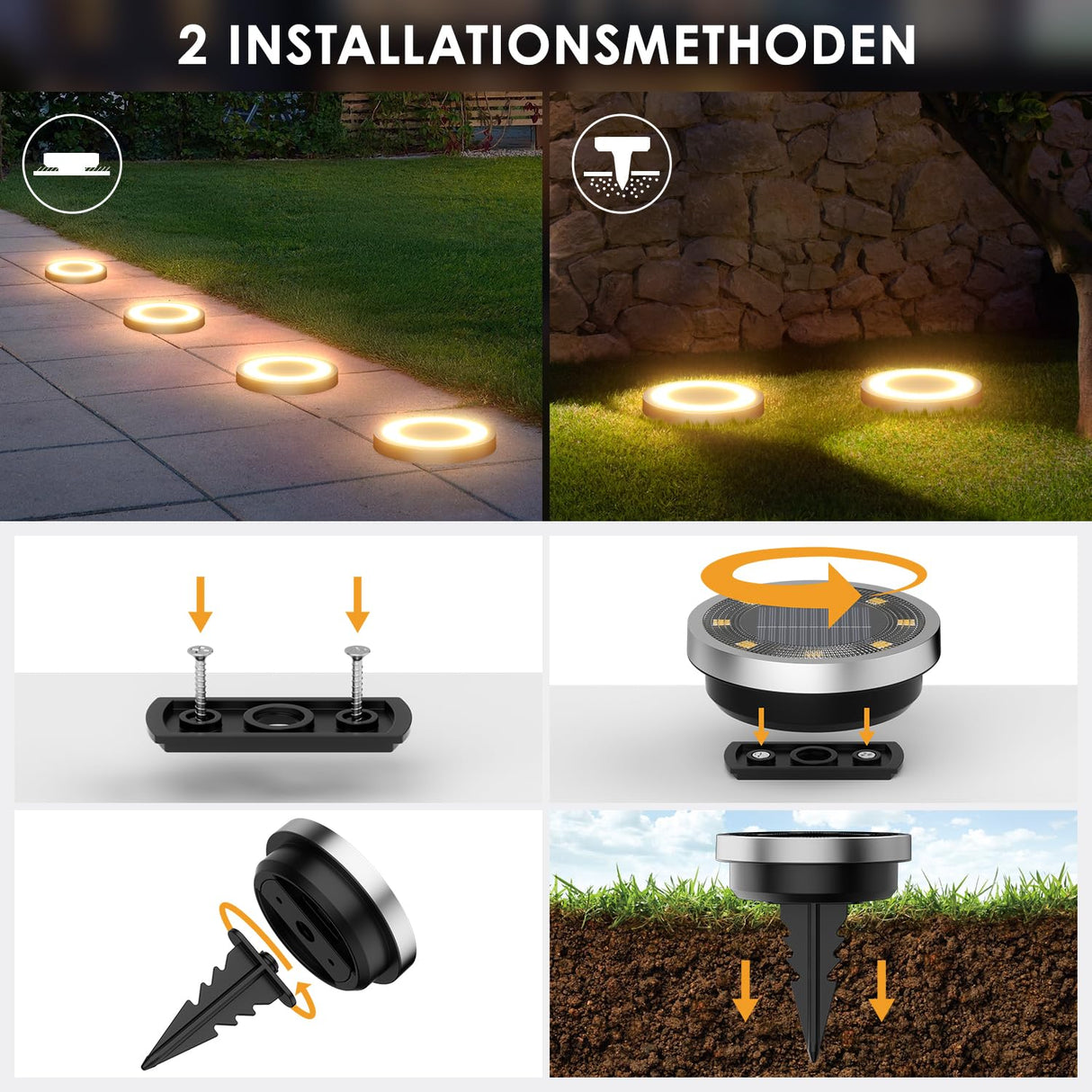 Set 8 Lampi Solare Tip Disc, 8 LED-uri SMD, Lumina Alb Neutru