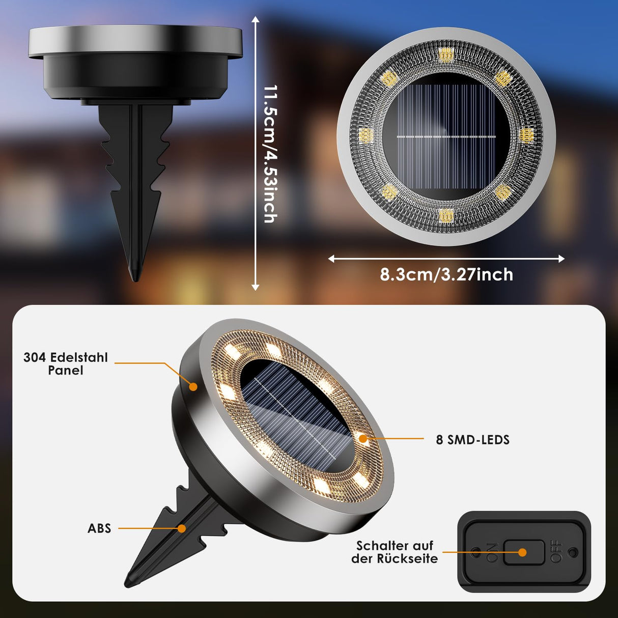 Set 8 Lampi Solare Tip Disc, 8 LED-uri SMD, Lumina Alb Neutru