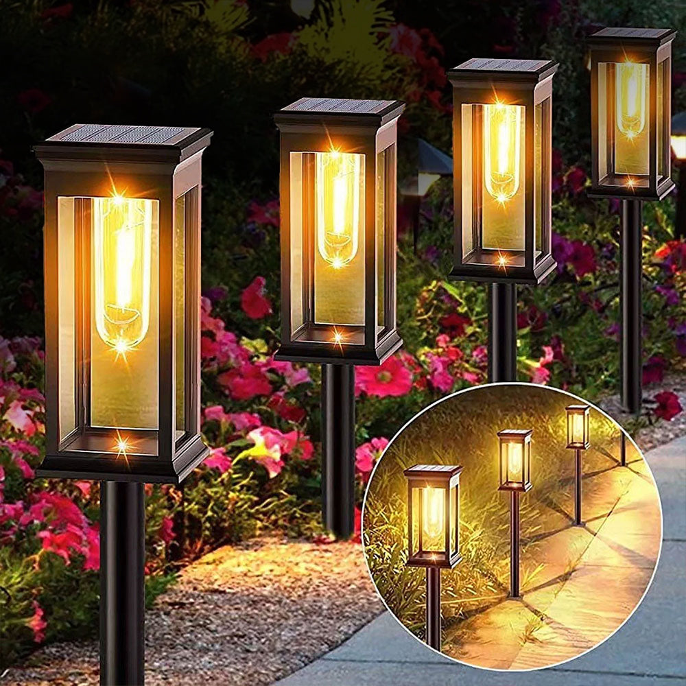 Set 2 Lampi Solare pentru Gradina, Design LED Filament, Inaltime Reglabila IP65, Alb Cald