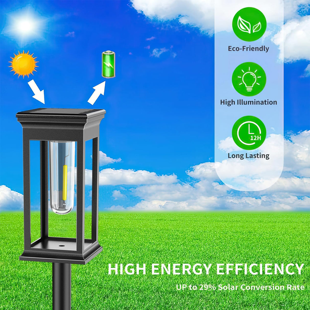 Set 2 Lampi Solare pentru Gradina, Design LED Filament, Inaltime Reglabila IP65, Alb Cald