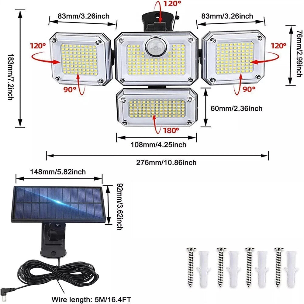 Lampa Solara Dubla 333 LED-uri, 3000 Lumeni, Senzor de Miscare si Panou Solar