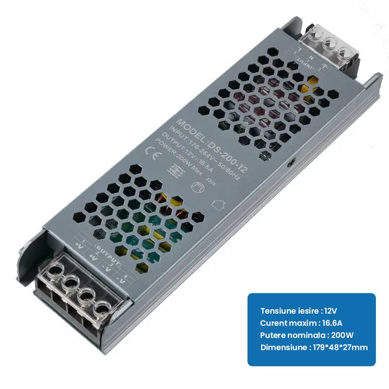 Sursa de Alimentare Premium, 12V, 16.6A, Putere 200W, ElectroAZ