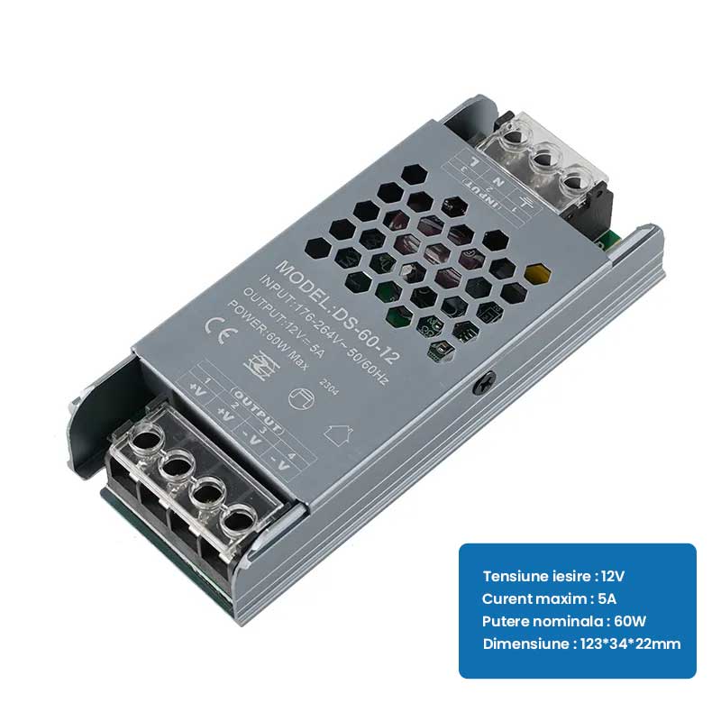 Sursa de Alimentare Premium, 12V, 5A, Putere 60W, ElectroAZ