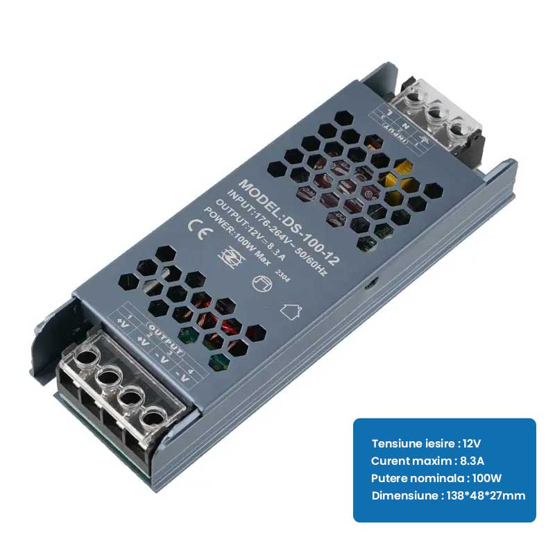 Sursa de Alimentare Premium, 12V, 5A, Putere 100W, ElectroAZ