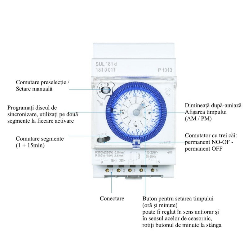 Temporizator Mecanic de Panou, Ceas Programator, Prindere Sina, SUL-181-D