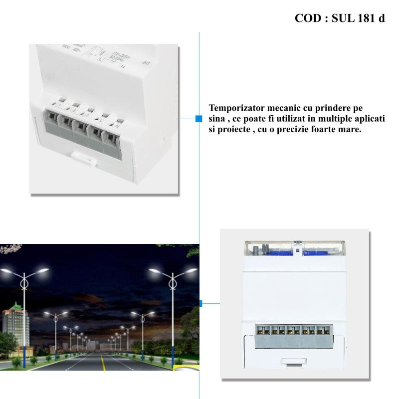 Temporizator Mecanic de Panou, Ceas Programator, Prindere Sina, SUL-181-D