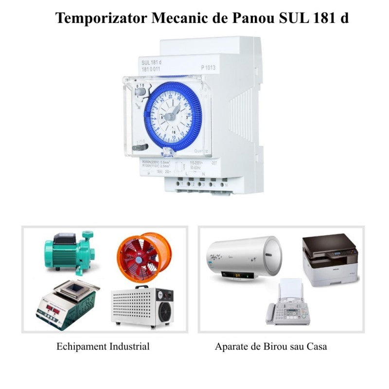 Temporizator Mecanic de Panou, Ceas Programator, Prindere Sina, SUL-181-D