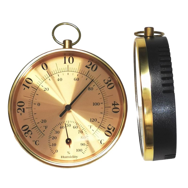 Termometru Rotund cu Higrometru, Auriu