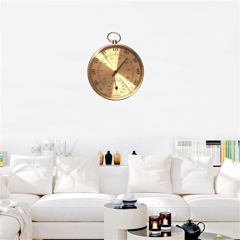 Termometru Rotund cu Higrometru, Auriu