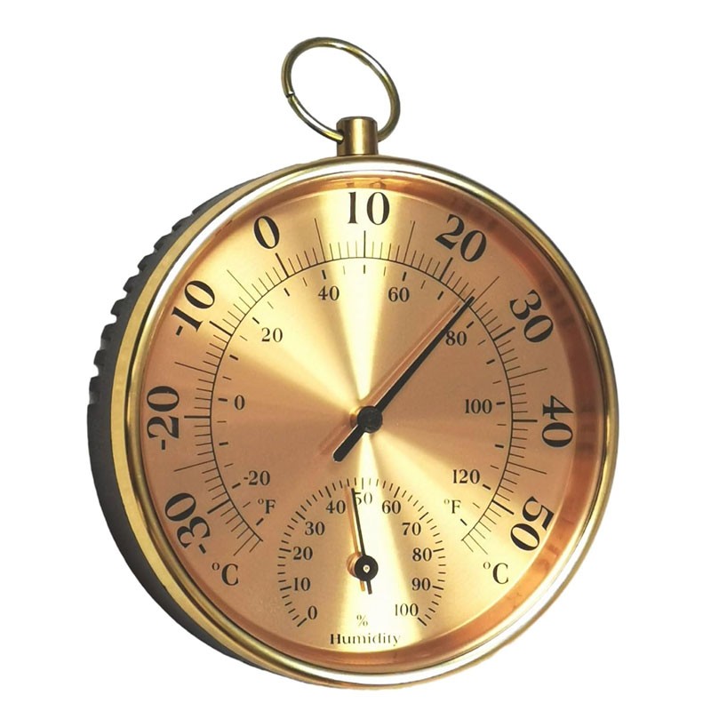 Termometru Rotund cu Higrometru, Auriu