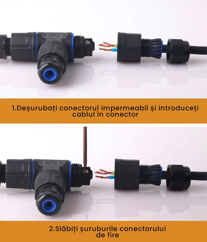 Conector Electric Impermeabil IP68 pentru 3 Cabluri - 2 poli, ElectroAZ