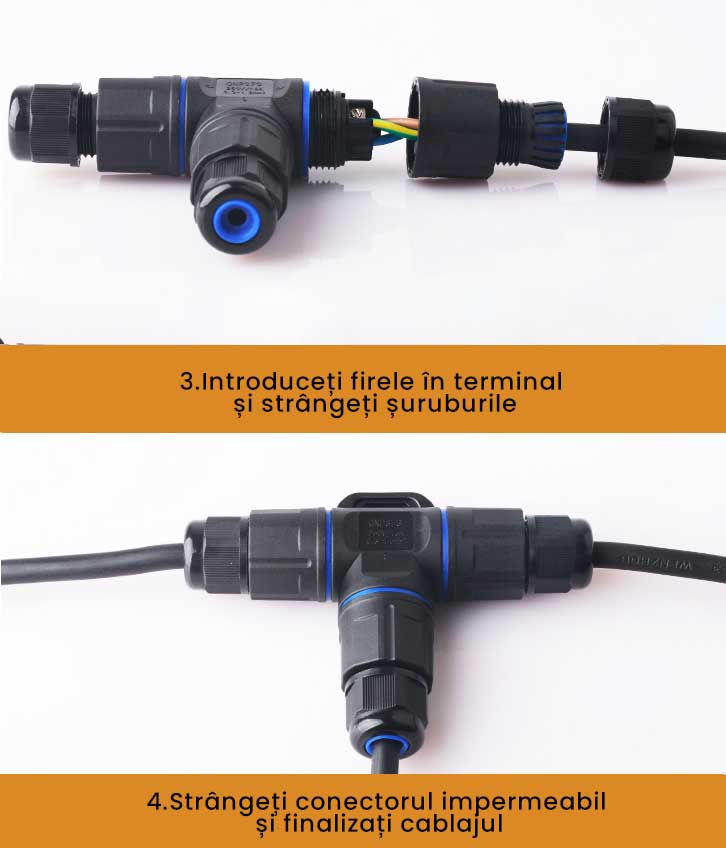 Conector Electric Impermeabil IP68 pentru 3 Cabluri - 4 poli, ElectroAZ
