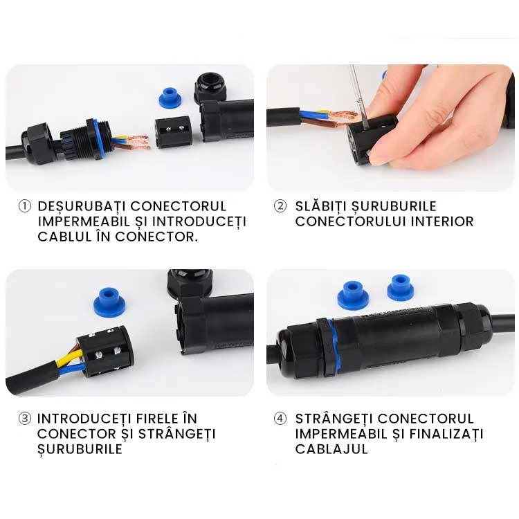 Conector Electric Impermeabil cu 3 Poli, IP68, Pentru Cablu 5-10mm, ElectroAZ