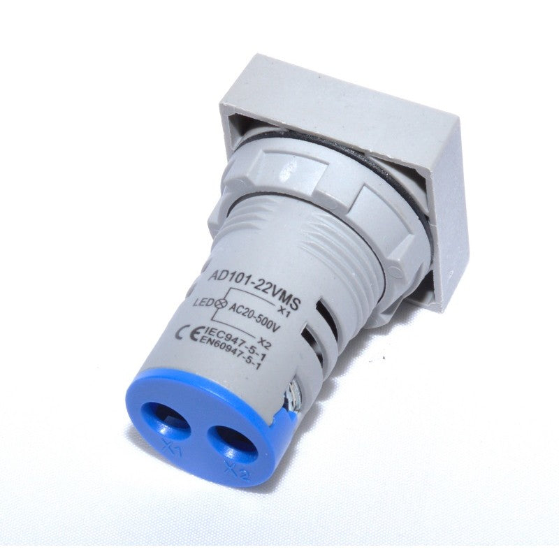 Voltmetru Digital, LED, Panou Patrat, 22mm, Prindere cu surub, Albastru