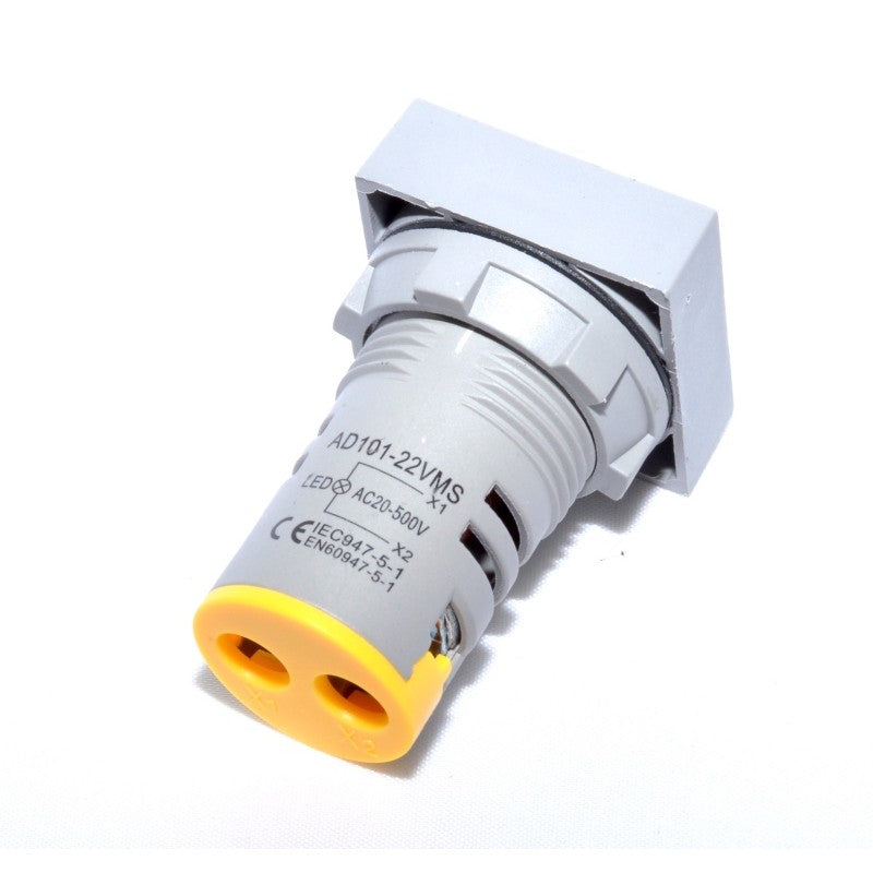 Voltmetru Digital, LED, Panou Patrat, 22mm, Prindere cu surub, Galben