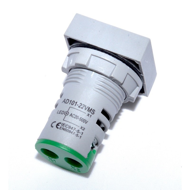 Voltmetru Digital, LED, Panou Patrat, 22mm, Prindere cu surub, Verde