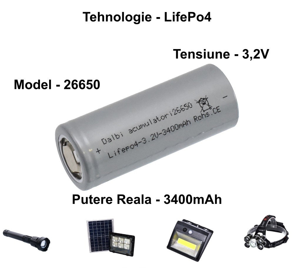 Acumulator LifePo4 - 26650 / 3,2V-3400mAh