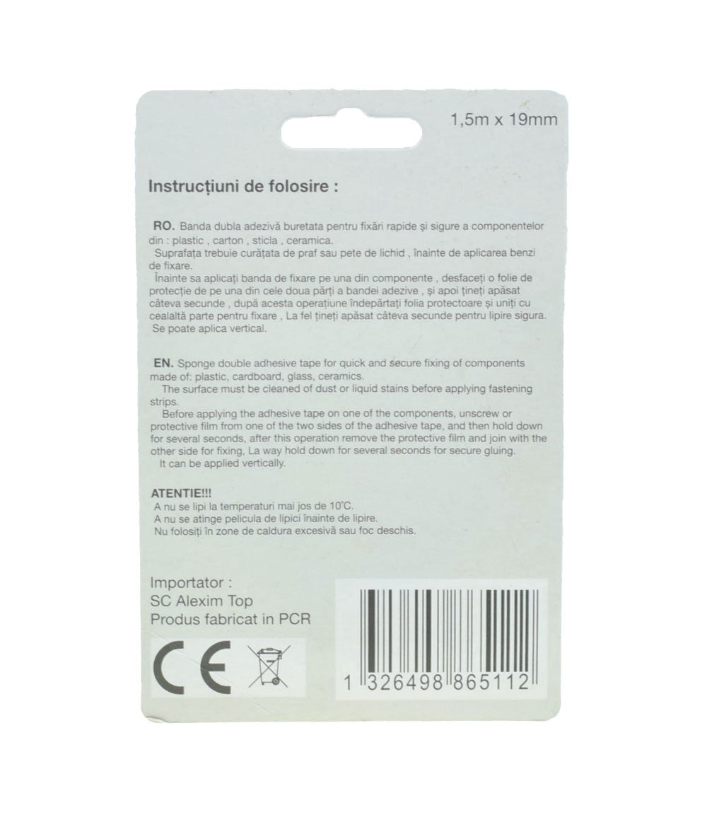 Banda Dublu Adeziva Buretata Super 19mm x 1,5m
