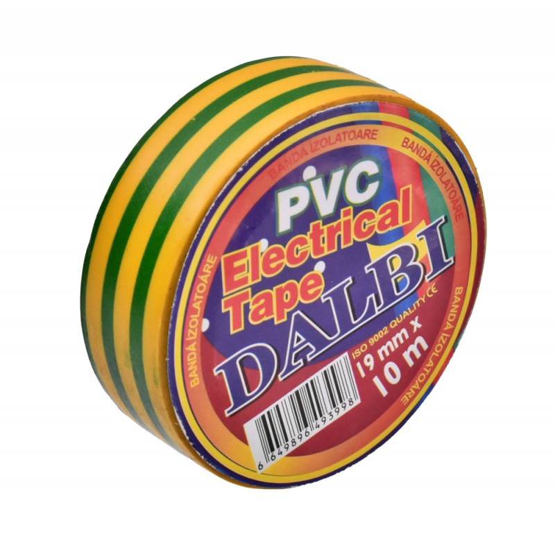 Set 10x Banda izolier Ignifuga, PVC, Latime 19mm, Lungime 10m per Rola,Galben/Verde