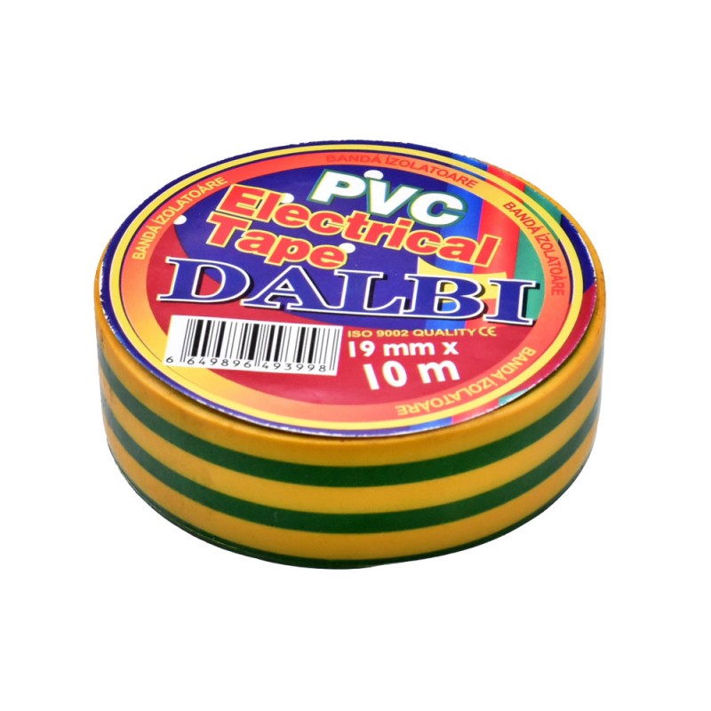 Set 10x Banda izolier Ignifuga, PVC, Latime 19mm, Lungime 10m per Rola,Galben/Verde