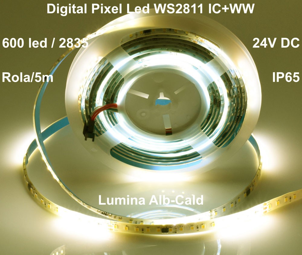 Banda Led 24V Alb-Cald, Digital WS2811 IC+WW, 120led/m - IP65