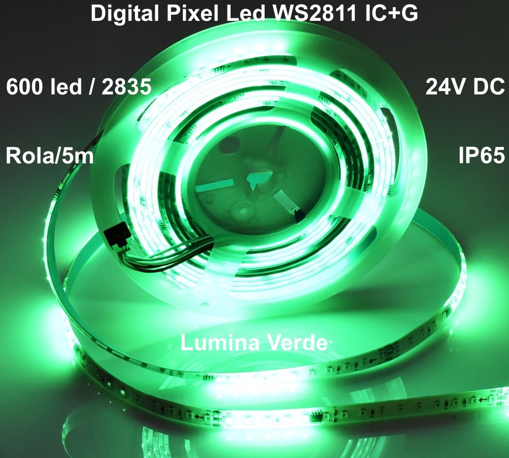 Banda Led 24V Verde, Digital WS2811 IC+G, 120led/m - IP65