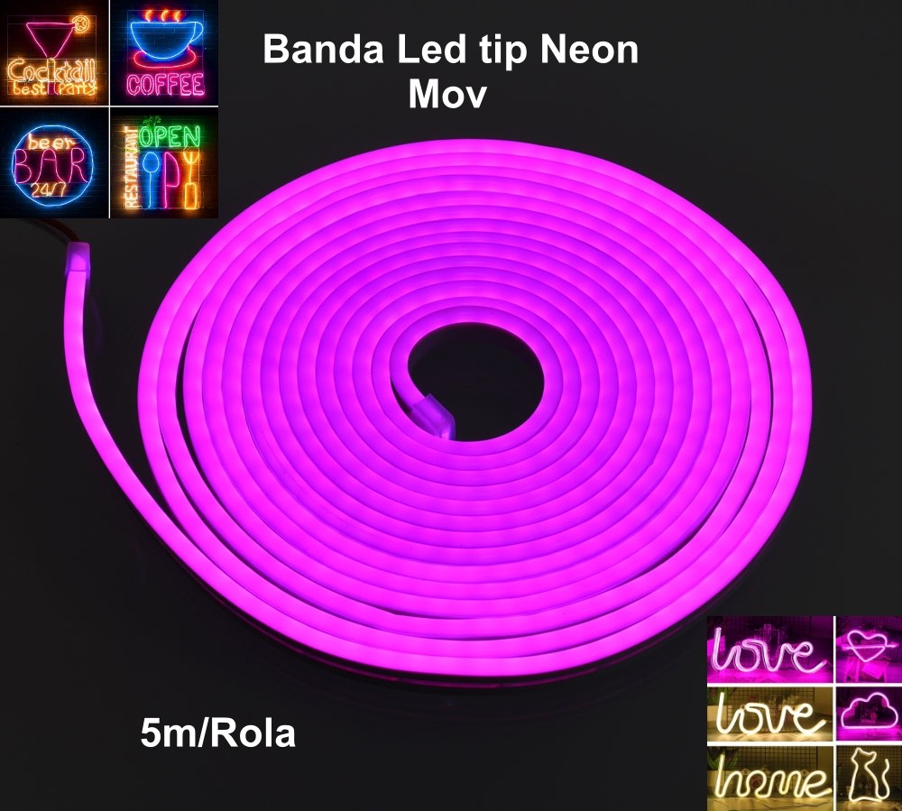 Banda Led Flexibil 12V, Lumina Mov 5m