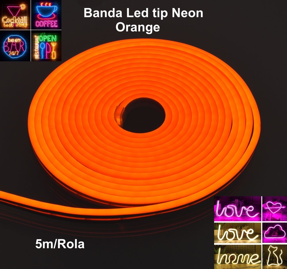 Banda Led Flexibil 12V, Lumina Orange 5m